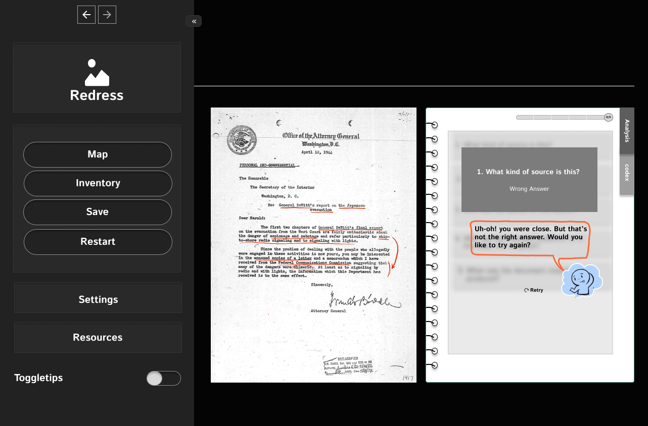 Redress wireframe showing second feedback state with additional contextual information