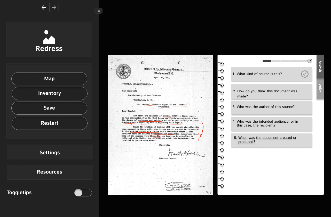 Redress wireframe showing completion screen after finishing a document analysis module