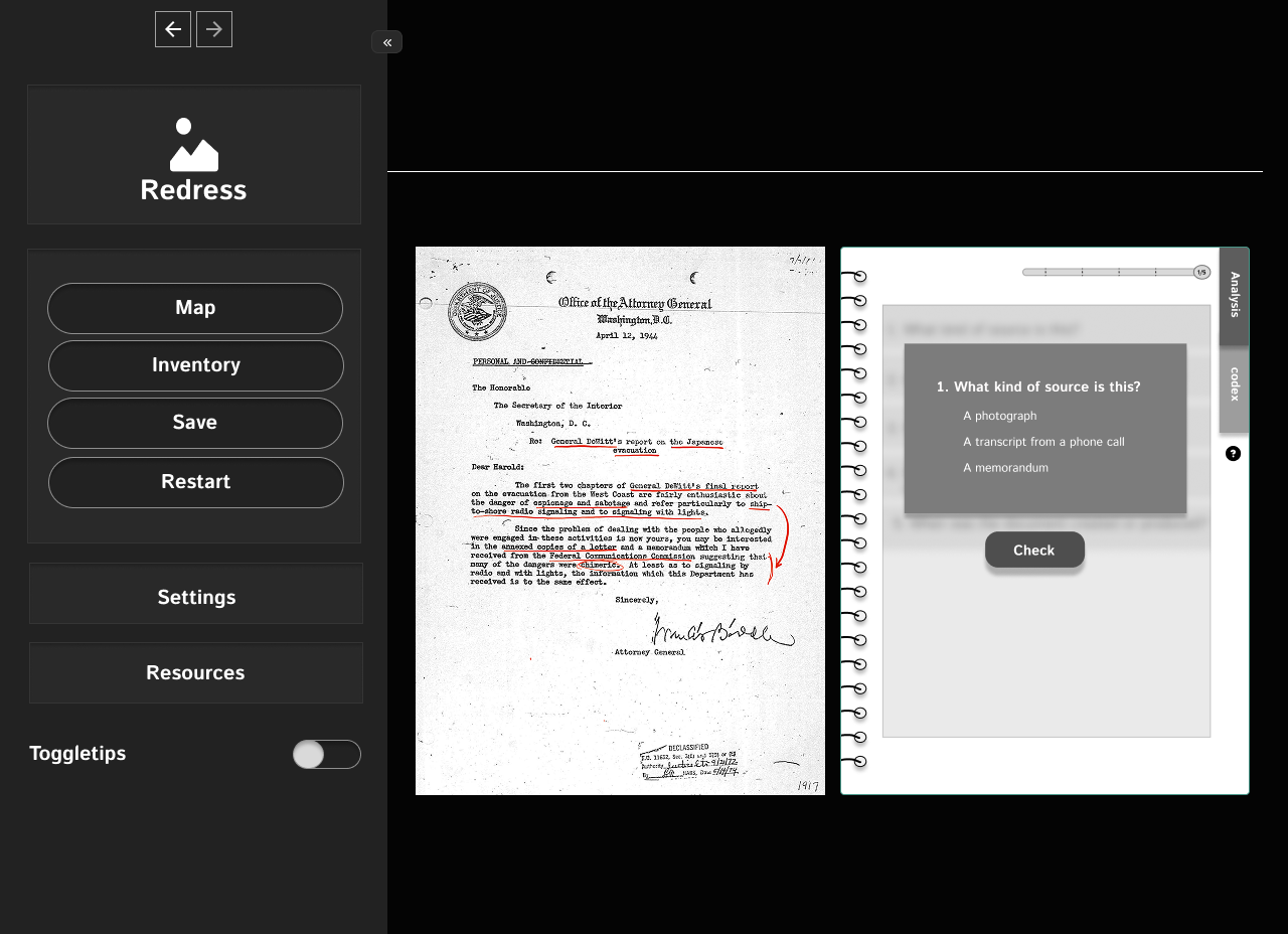 First tooltip state showing initial UI guidance overlay on the document analysis screen